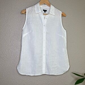 Talbots 100% White Linen Sleeveless Button Down